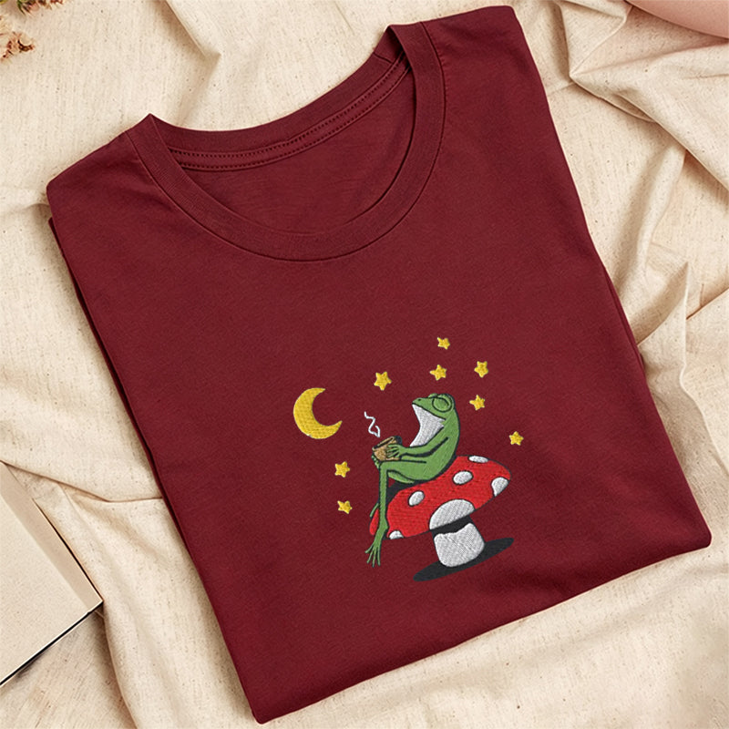 Embroidered Frog Night With Coffee Classic Adult Unisex Crew Neck T-Shirt