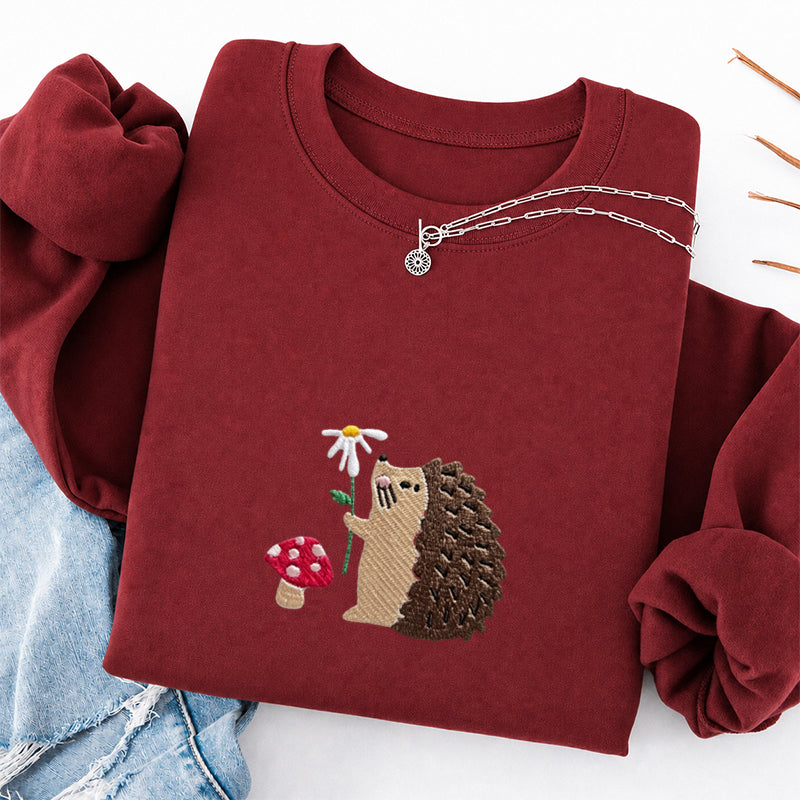 Embroidered Mushroom Hedgehog Classic Crewneck Sweatshirt