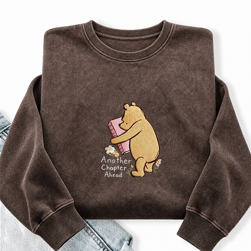 Embroidered Reading Bear Another Chapter Washed Crewneck Sweatshirt