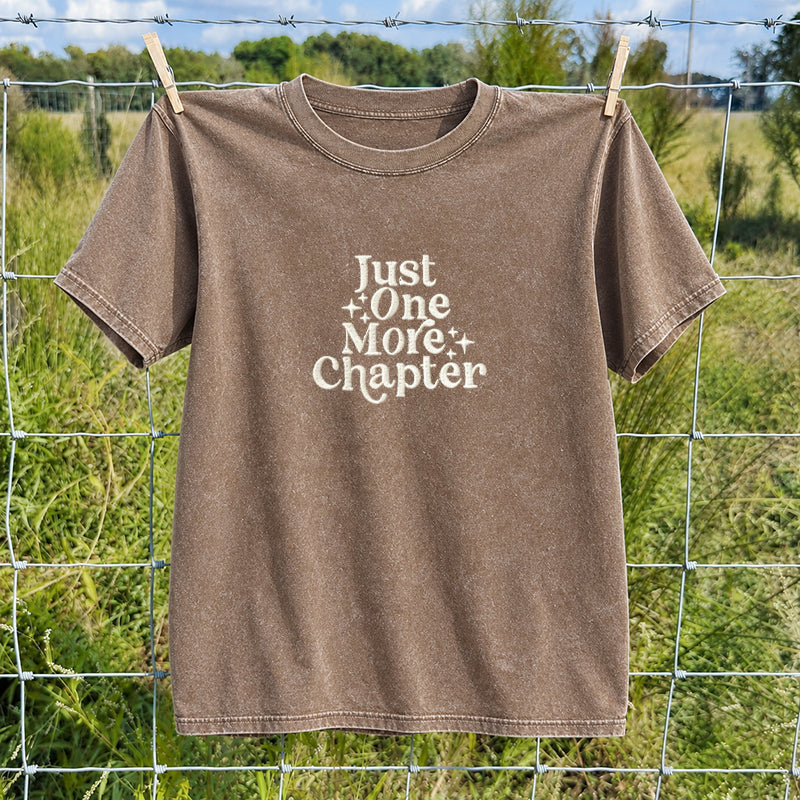 Embroidered Just One More Chapter Washed Crew Neck T-Shirt