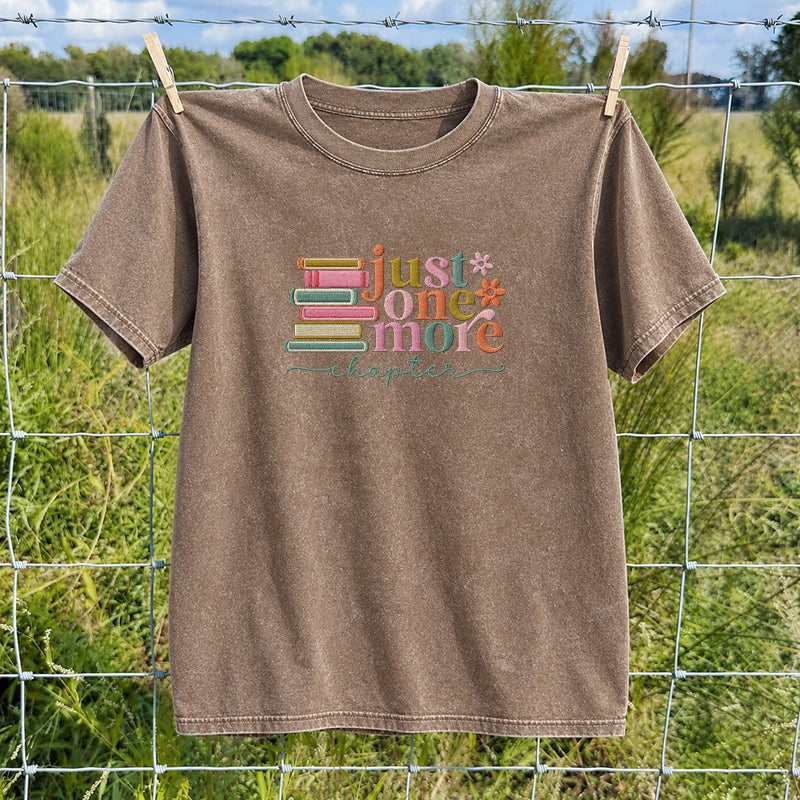 Embroidered Just One More Chapter Washed Crew Neck T-Shirt
