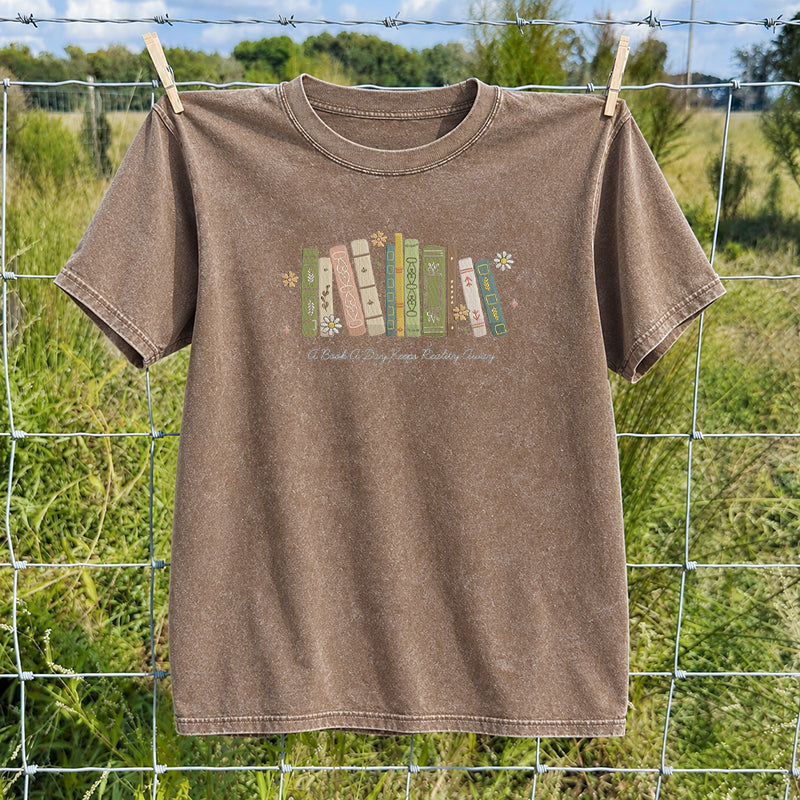Embroidered A Book A Day Washed Crew Neck T-Shirt