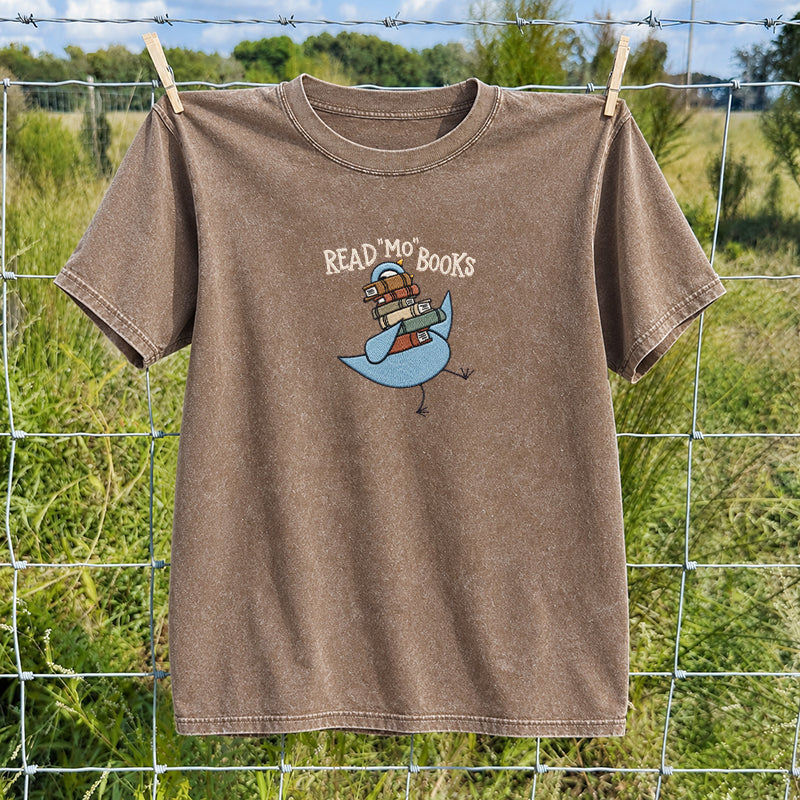 Embroidered Read Mo Books Washed Crew Neck T-Shirt