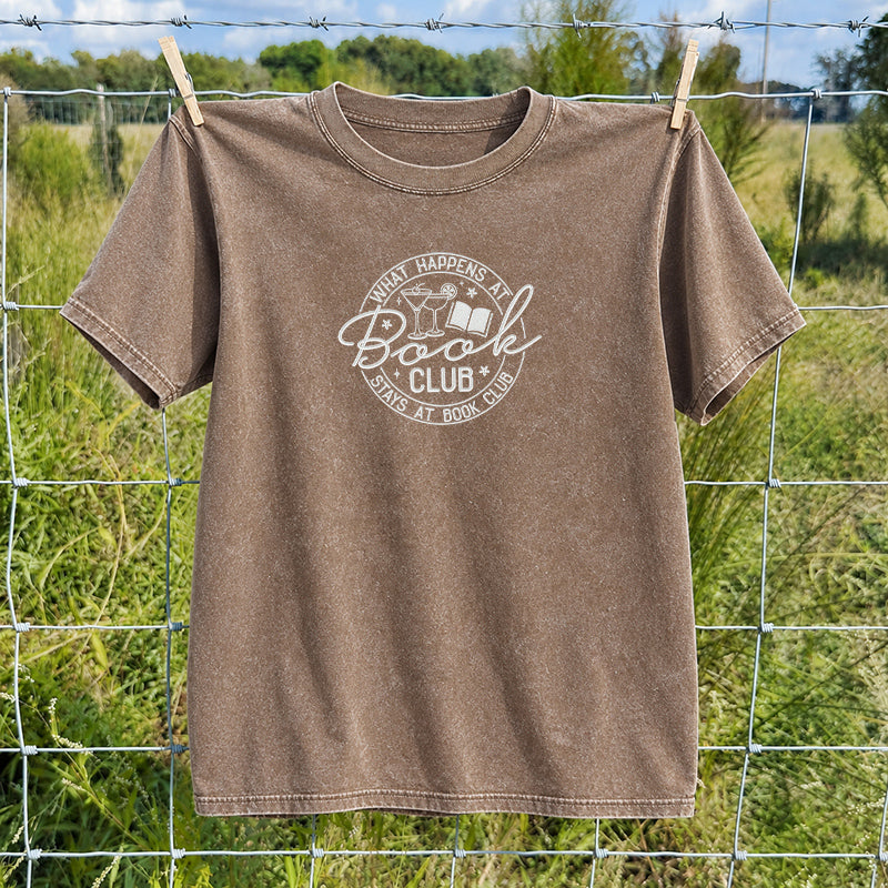 Embroidered Funny Book Club Washed Crew Neck T-Shirt