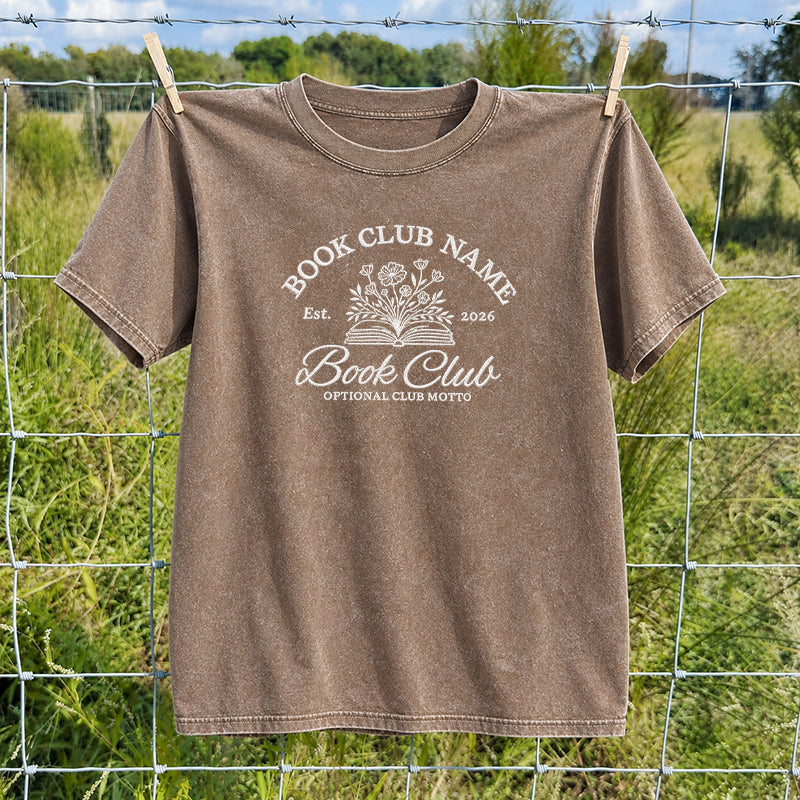 Personalized Embroidered Book Club Washed Crew Neck T-Shirt