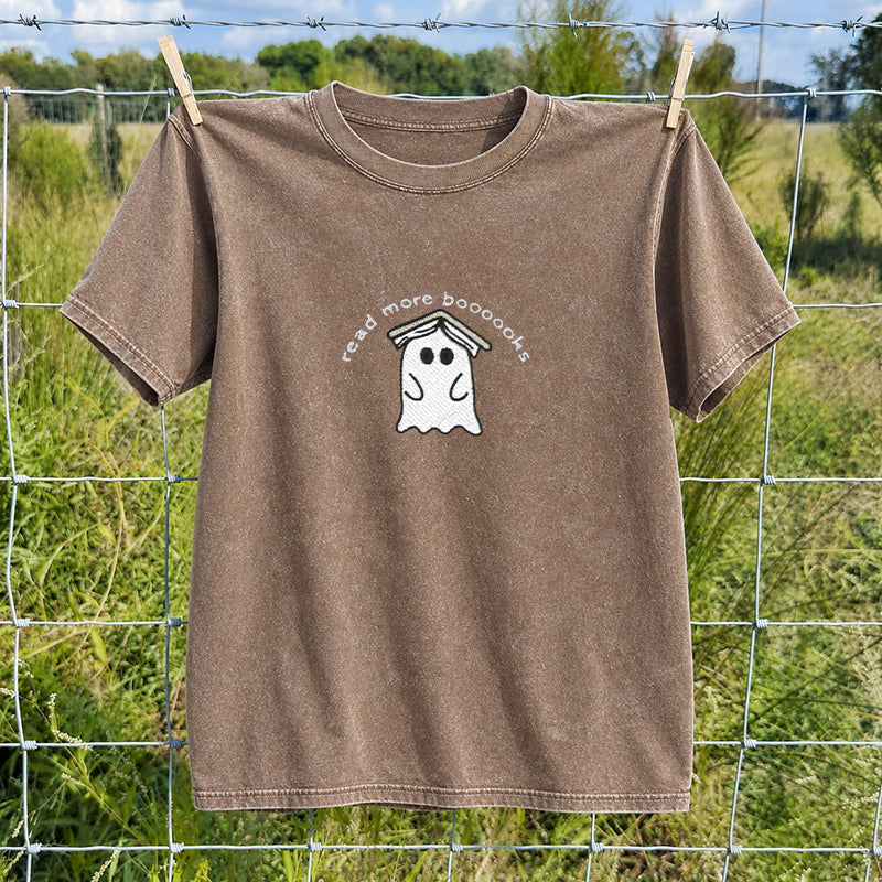 Embroidered Read More Boooooks Washed Crew Neck T-Shirt