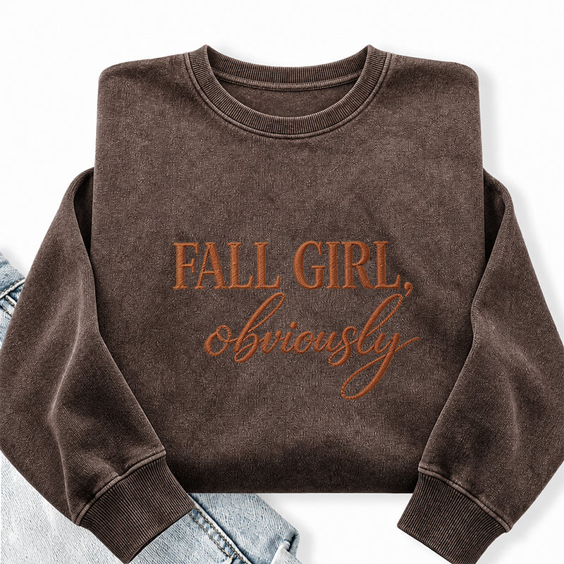 Embroidered Fall Girl Obviously Washed Crewneck Sweatshirt