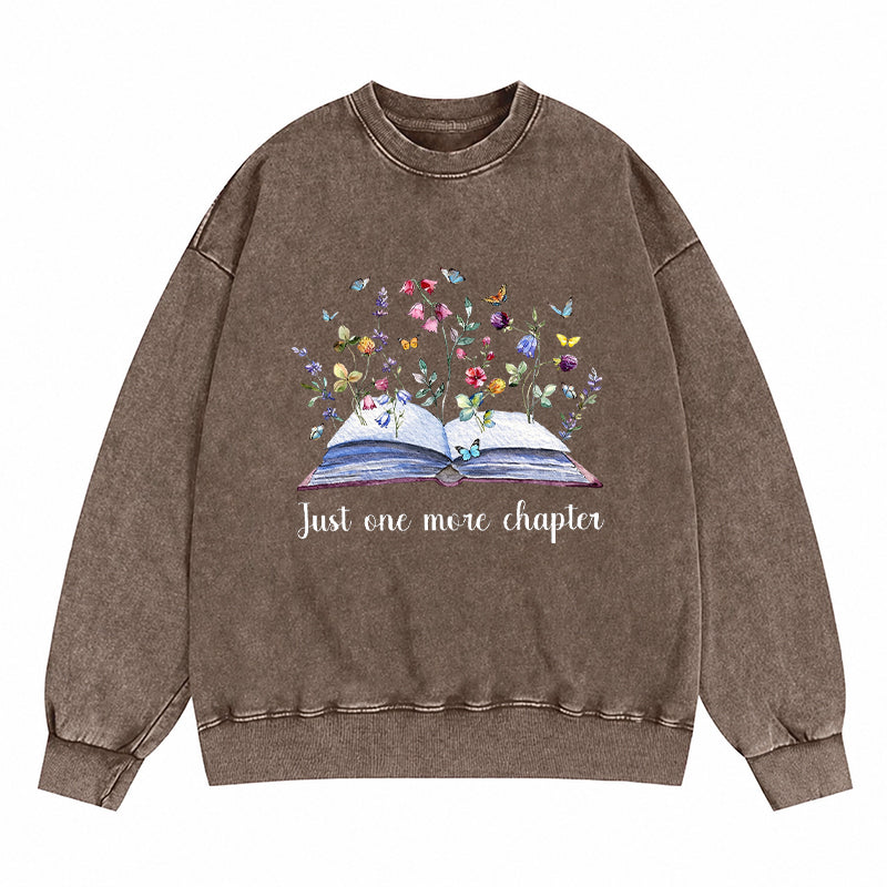 Just One More Chapter Blooming Book Washed Crewneck Sweatshirt