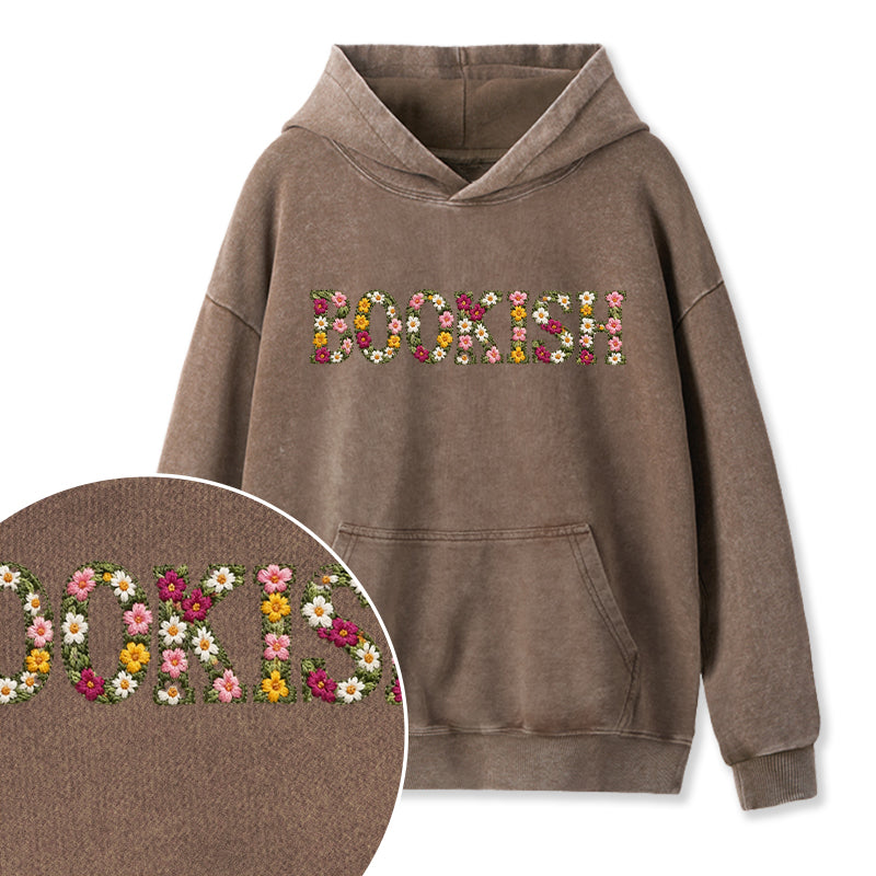 Embroidered Floral Bookish Washed Hoodie