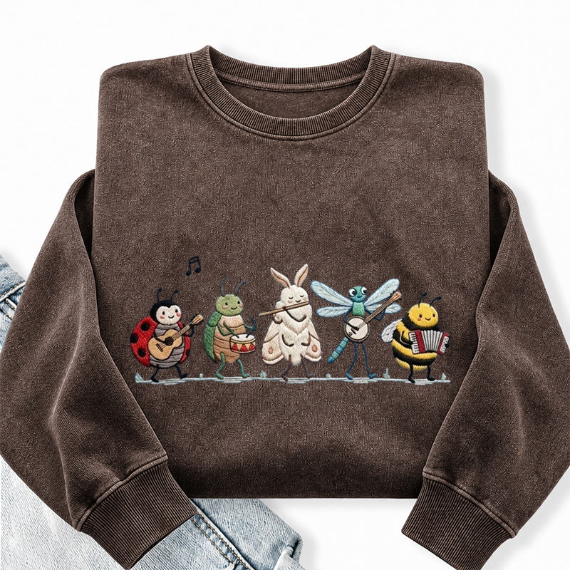 Embroidered Bug Orchestra Washed Crewneck Sweatshirt