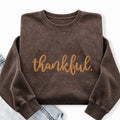 Embroidered Thankful Thanksgiving Washed Crewneck Sweatshirt