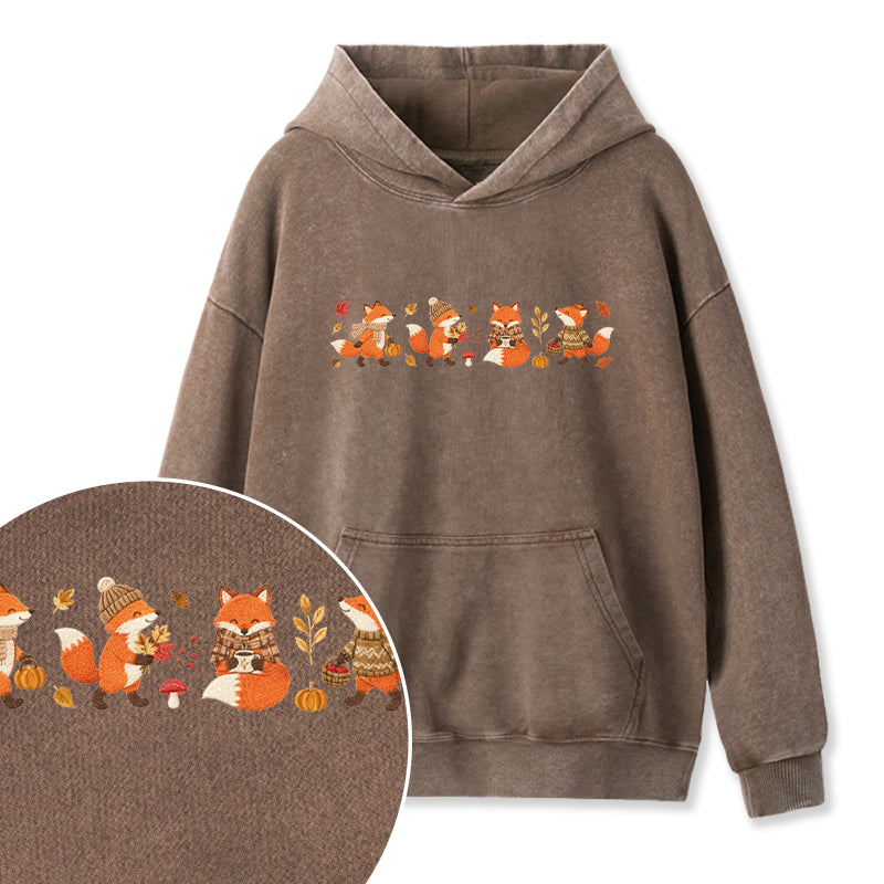 Embroidered Fall Fox Washed Hoodie