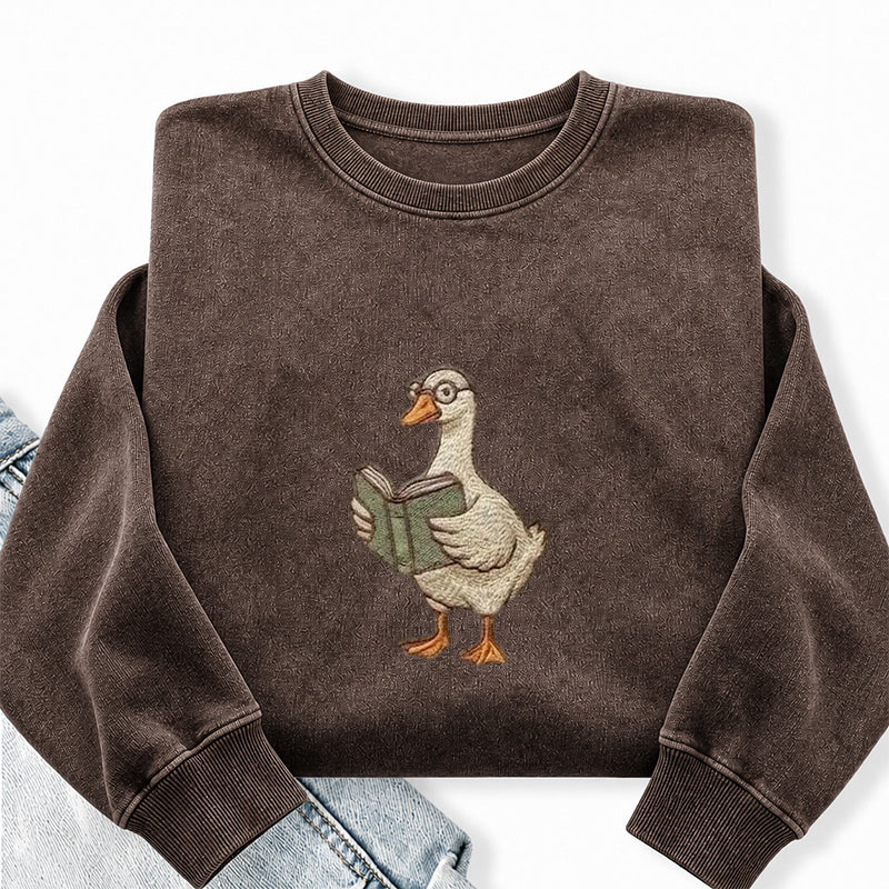 Embroidered Reading Goose Washed Crewneck Sweatshirt
