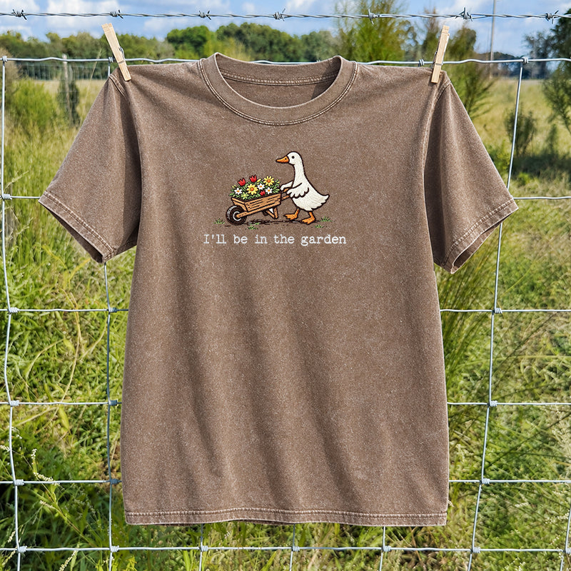 Embroidered Silly Goose Garden Washed Crew Neck T-Shirt