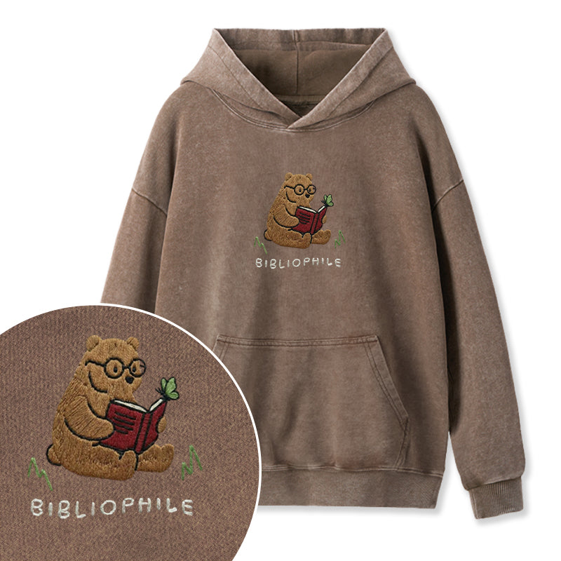 Embroidered Reading Bear Washed Hoodie