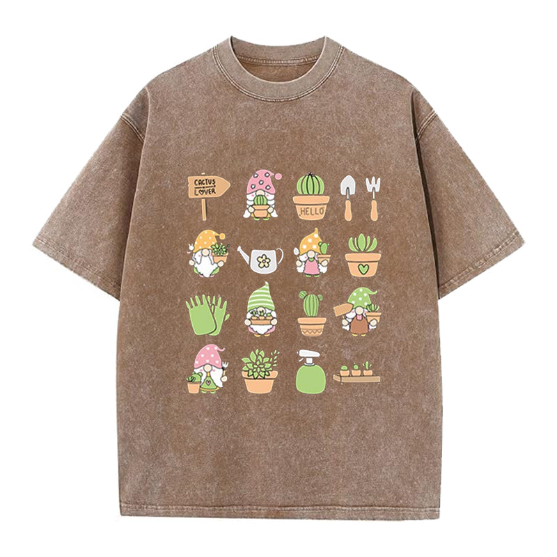 Succulent & Cactus Gardening Washed Crew Neck T-Shirt