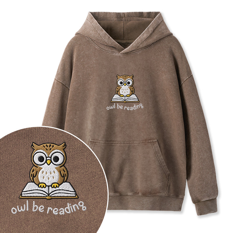 Embroidered Owl Be Reading Washed Hoodie