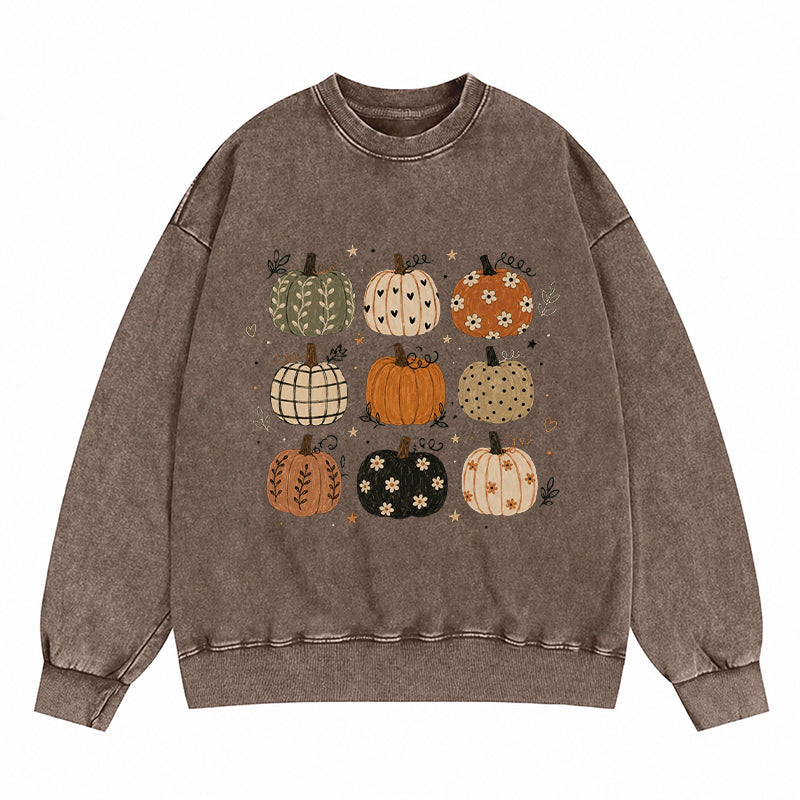 Boho Fall Pumpkins Washed Crewneck Sweatshirt