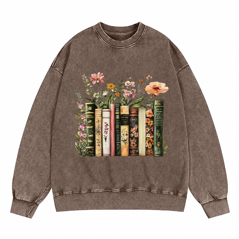 Floral Books Washed Crewneck Sweatshirt