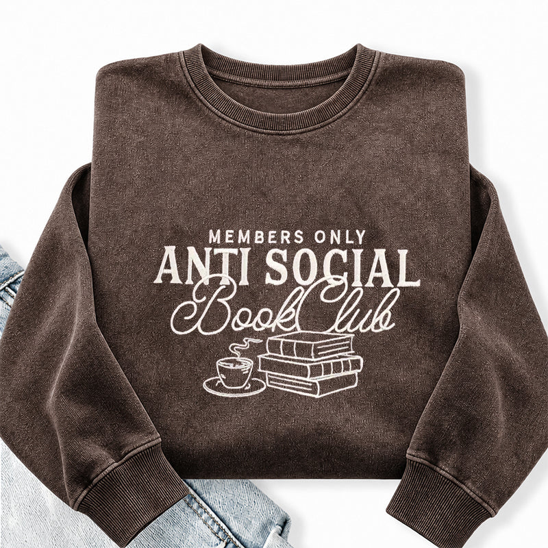 Embroidered Anti-Social Book Club Washed Crewneck Sweatshirt