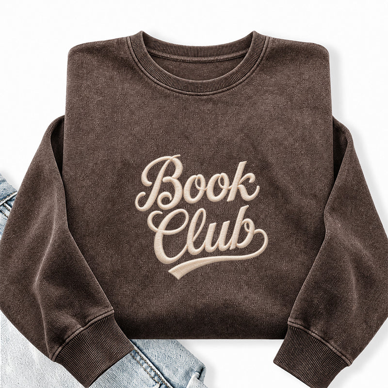 Embroidered Vinatge Book Club Washed Crewneck Sweatshirt