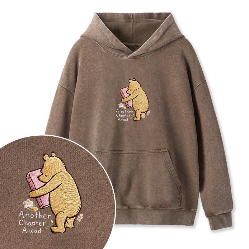 Embroidered Reading Bear Another Chapter Ahead Washed Hoodie