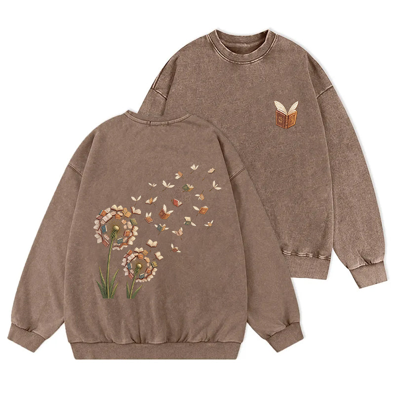 Funny Dandelion Books Washed Crewneck Sweatshirt