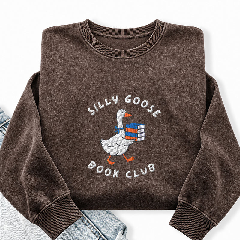 Embroidered Silly Goose Book Club Washed Crewneck Sweatshirt