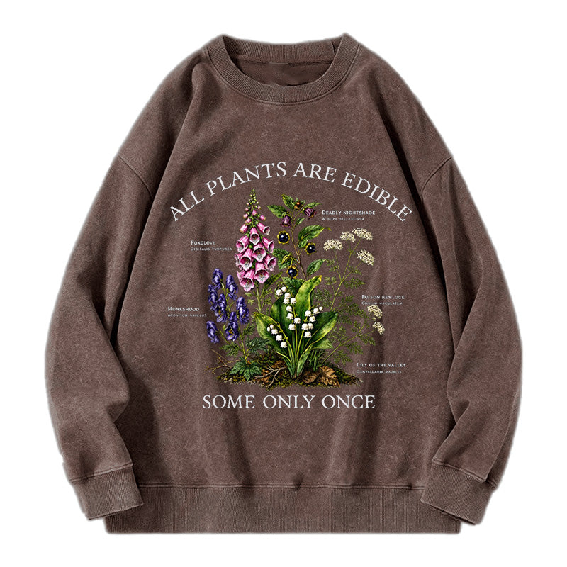 Vintage Botanical All Plants Are Edible Washed Crewneck Sweatshirt