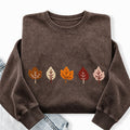 Embroidered Fall Leaves Washed Crewneck Sweatshirt