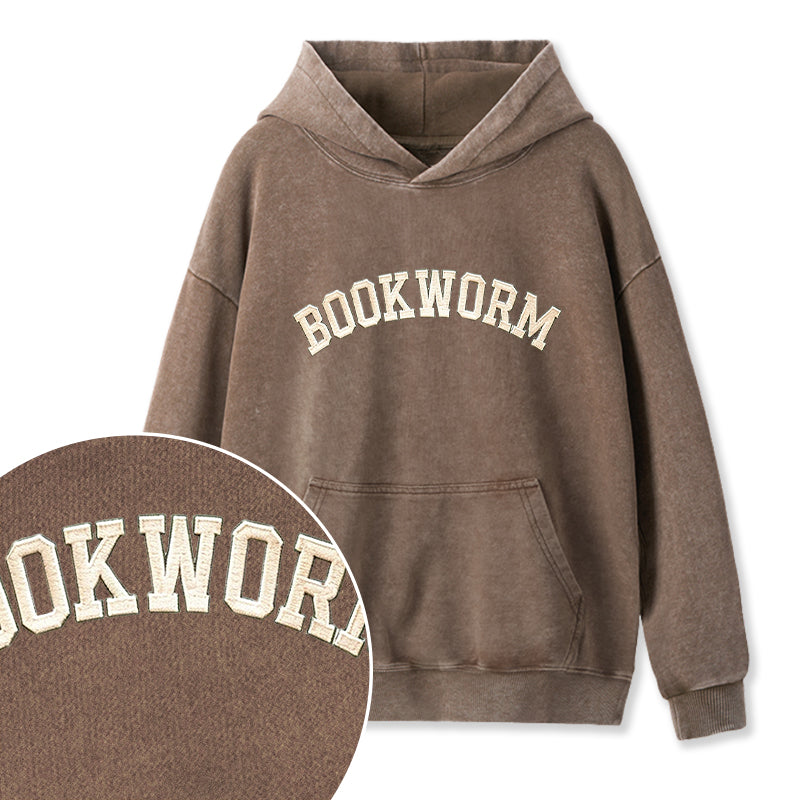 Embroidered Bookworm Washed Hoodie