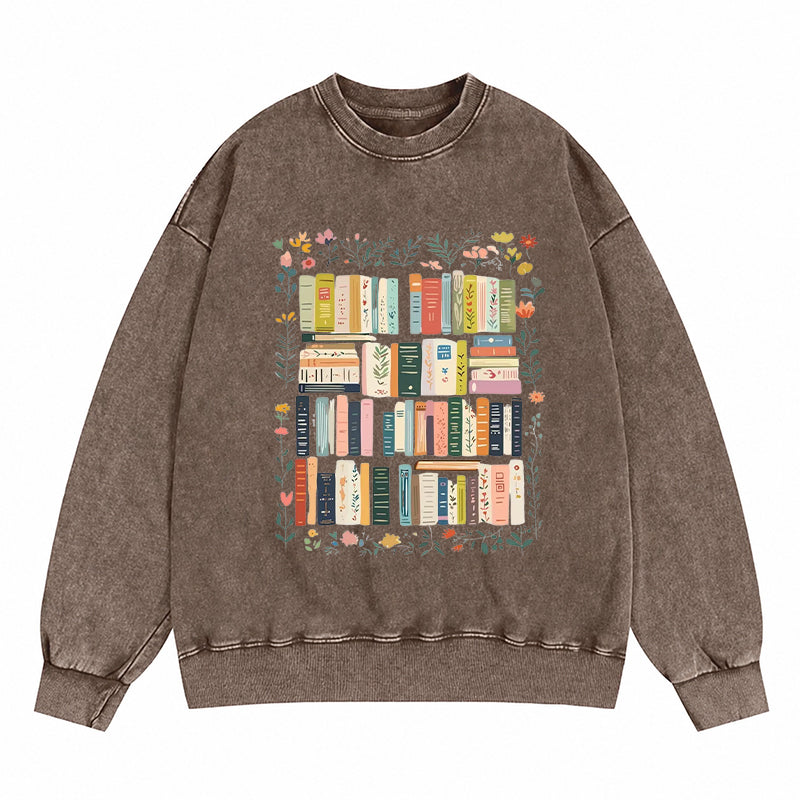 Floral Bookshelf Washed Crewneck Sweatshirt