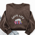Embroidered Snug Life Washed Crewneck Sweatshirt