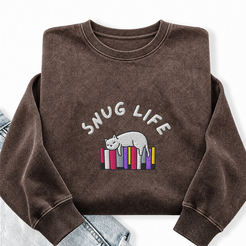 Embroidered Snug Life Washed Crewneck Sweatshirt