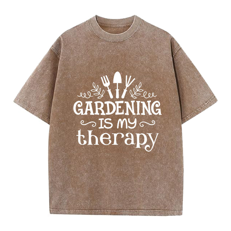 Gardening is My Therapy Washed Crew Neck T-Shirt