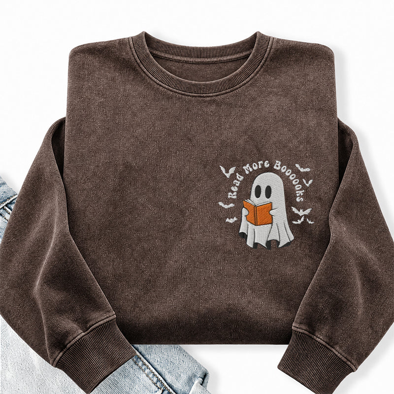 Embroidered Read More Boooooks Washed Crewneck Sweatshirt