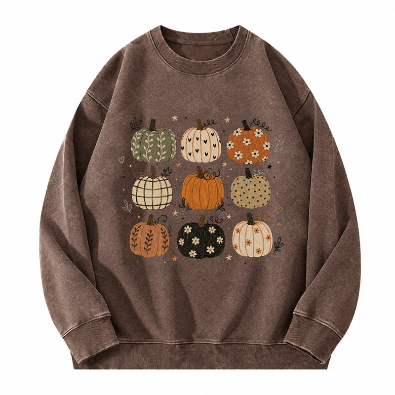 Boho Fall Pumpkins Washed Crewneck Sweatshirt