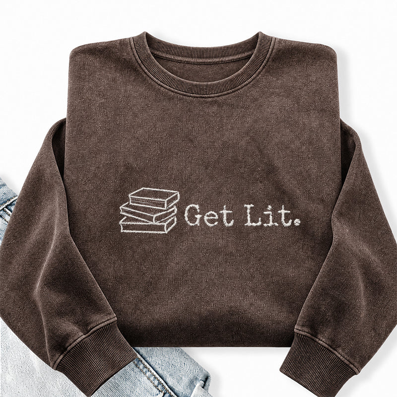 Embroidered Get Lit Washed Crewneck Sweatshirt