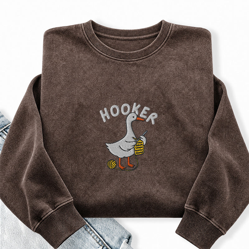 Embroidered Hooker Crochet Lover Washed Crewneck Sweatshirt