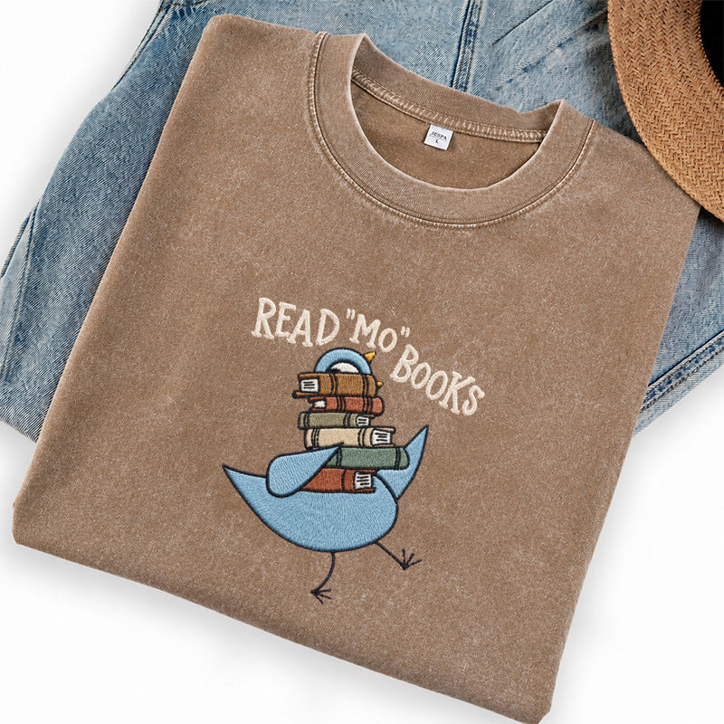 Embroidered Read Mo Books Washed Crew Neck T-Shirt