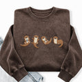 Embroidered Cute Otters Washed Crewneck Sweatshirt