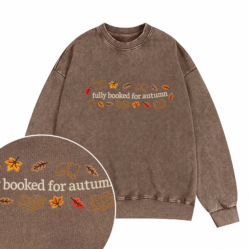 Embroidered Fully Booked For Autumn Washed Crewneck Sweatshirt