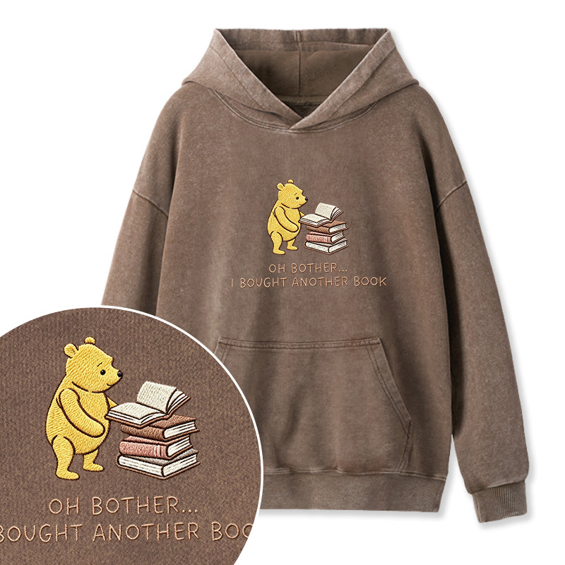 Embroidered Funny Bear Reading Books Washed Hoodie