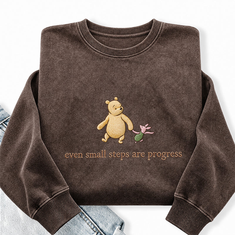 Embroidered Even Small Steps Are Progress Washed Crewneck Sweatshirt