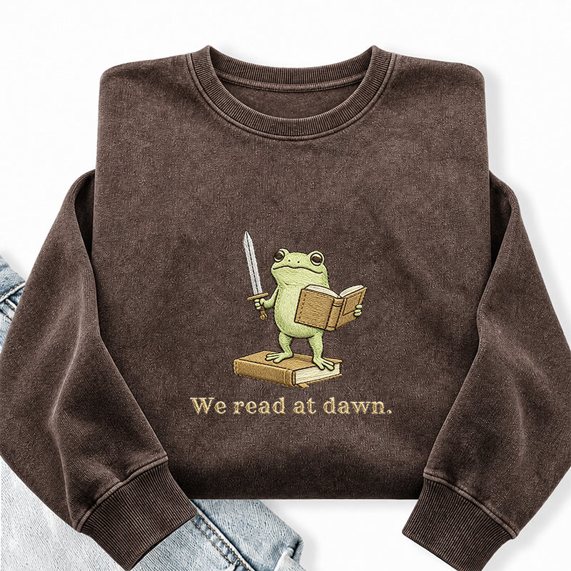 Embroidered We Read At Dawn Washed Crewneck Sweatshirt