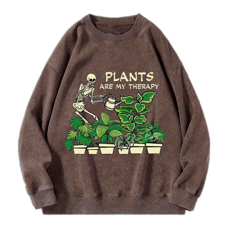 Plants Are My Therapy Skeleton Washed Crewneck Sweatshirt