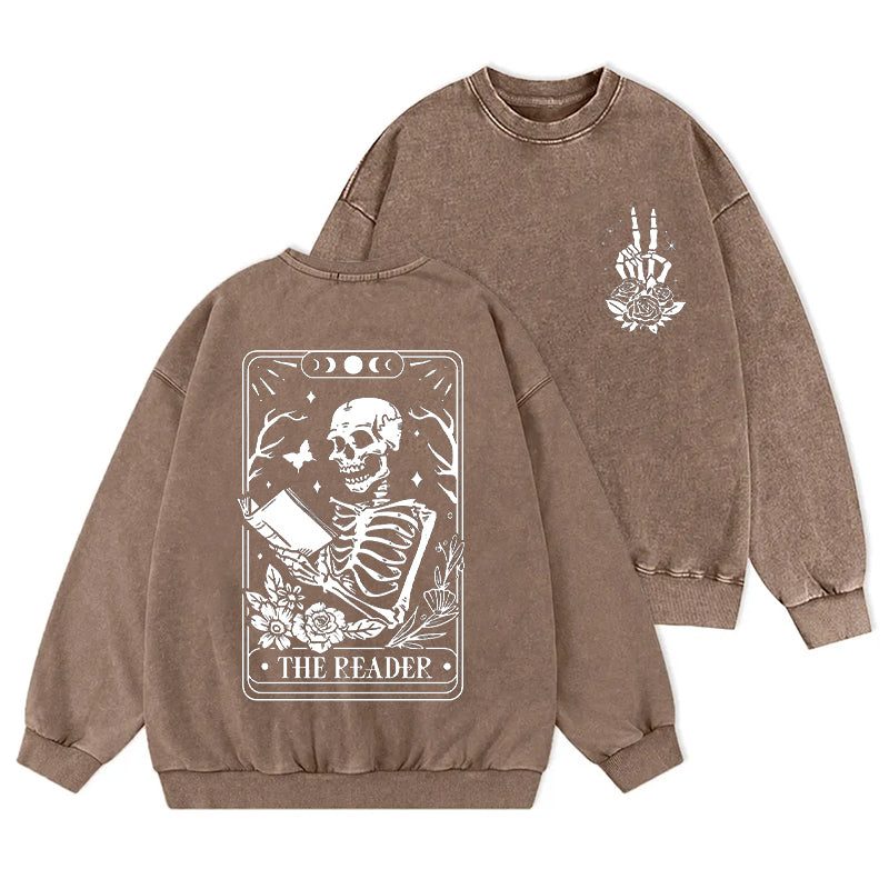 The Reader Tarot Card Floral Reading Washed Crewneck Sweatshirt