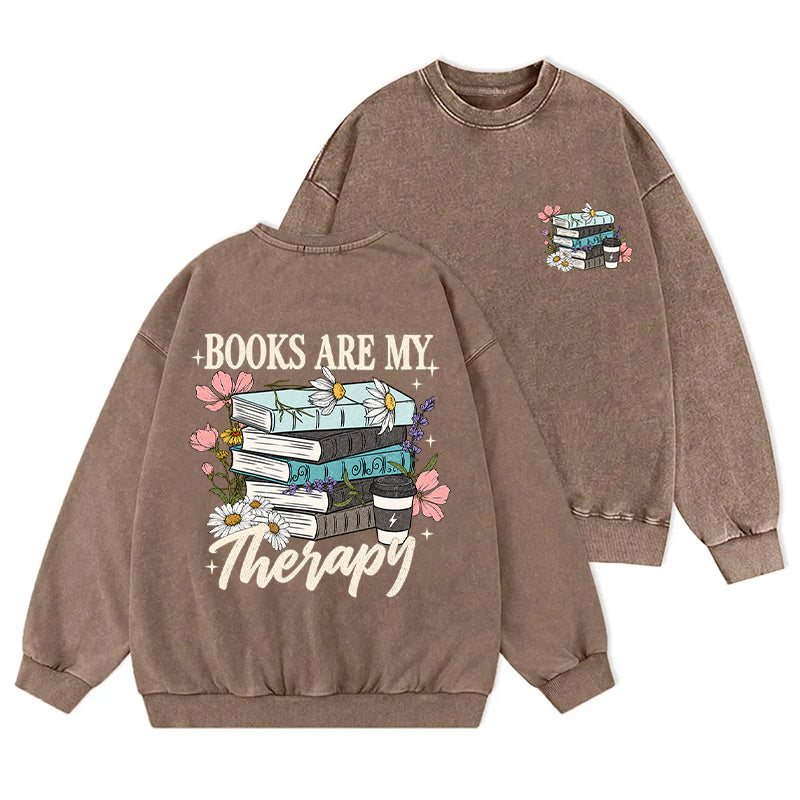 Retro Books Are My Therapy Washed Crewneck Sweatshirt