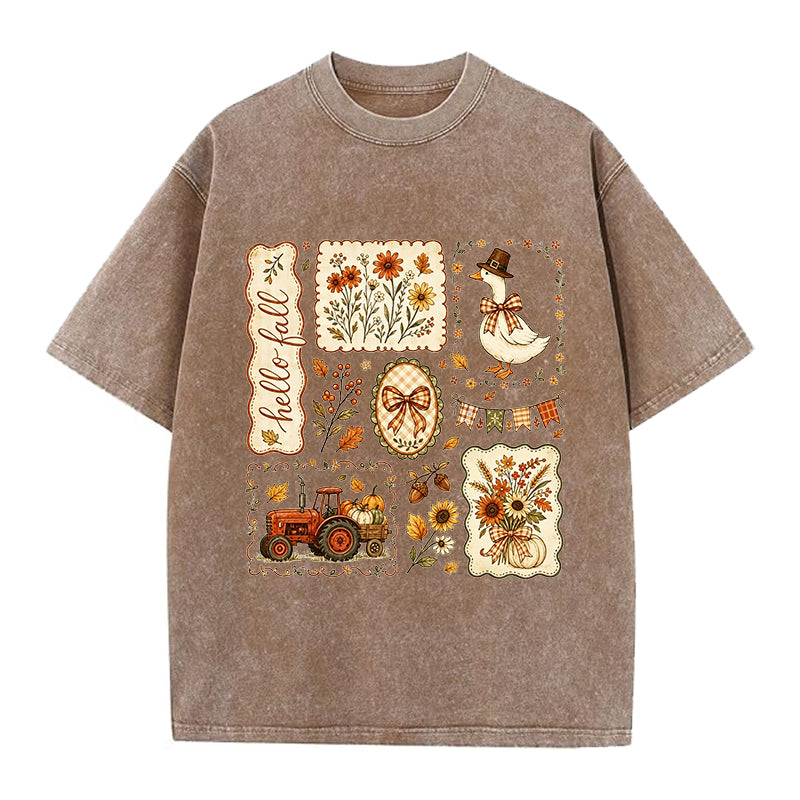 Cottagecore Fall Washed Crew Neck T-Shirt