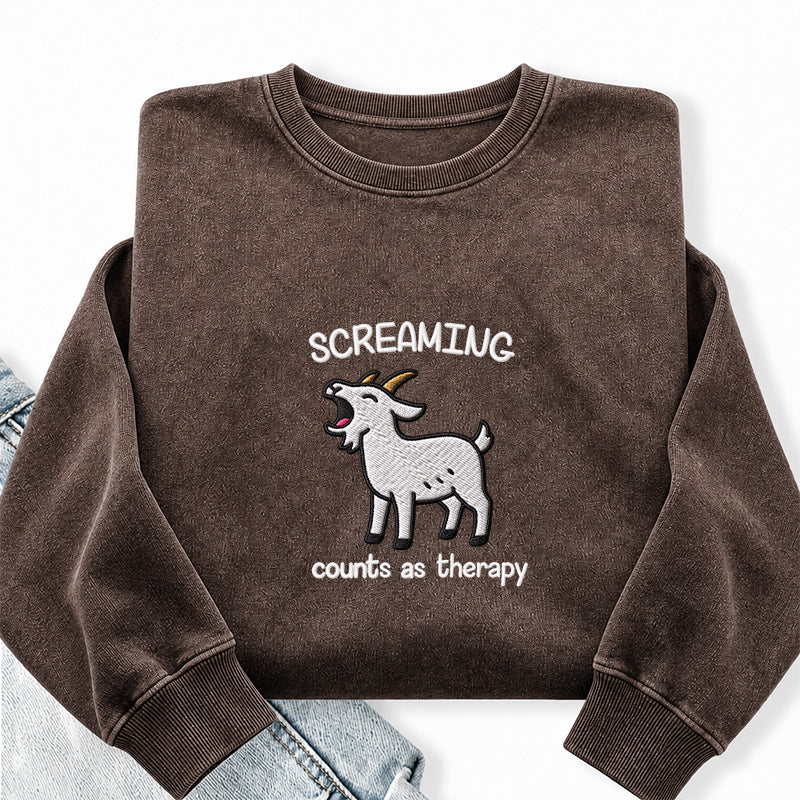 Embroidered Screaming Goat Washed Crewneck Sweatshirt